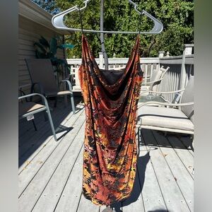 Windsor Cowl Neck Dress S Velvet Orange Floral Fall
